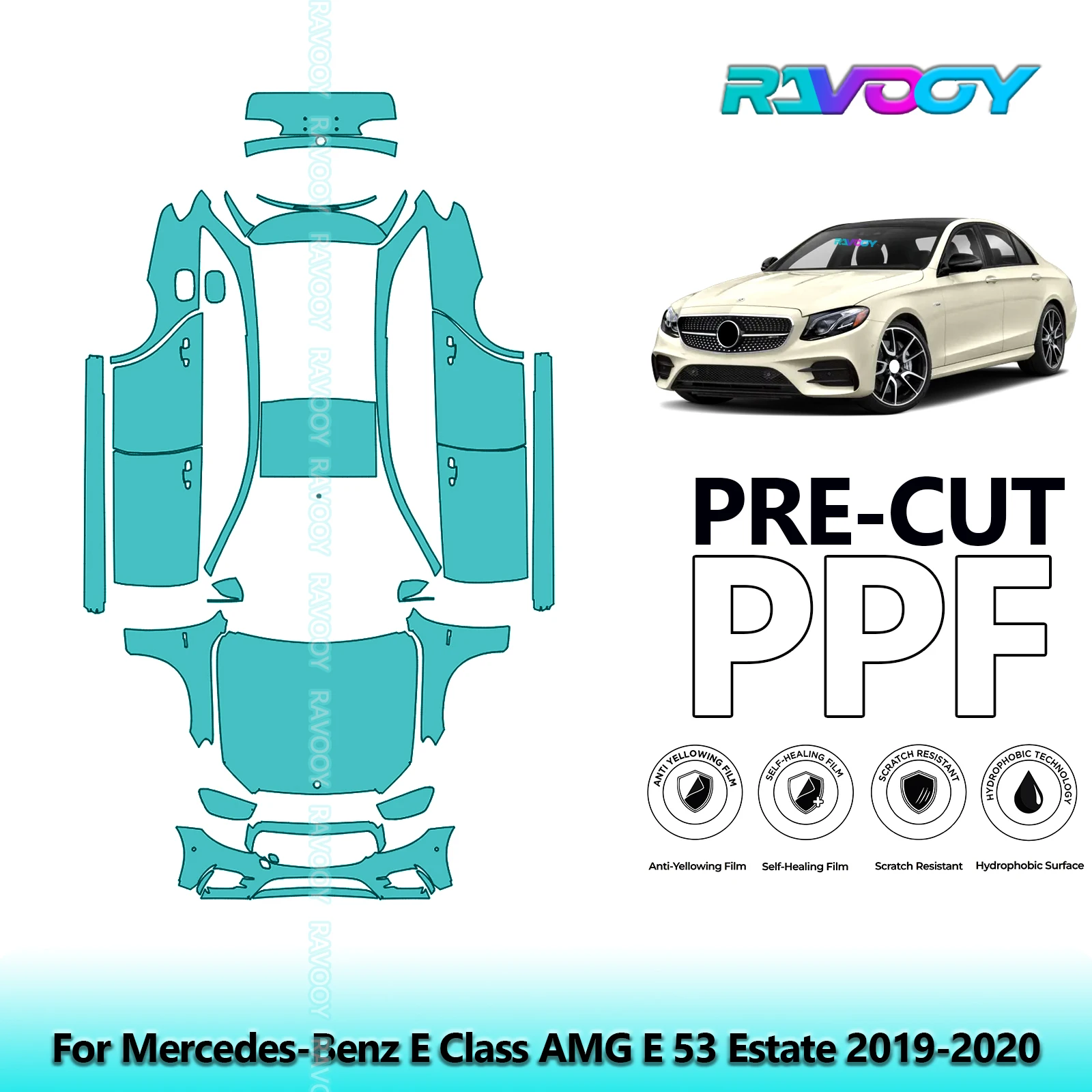 RAVOOY Custom-Fit Precut TPU PPF Full Vehicle Clear Bra Stone Guard EU UK For Mercedes-Benz E Class AMG E 53 Estate 2019-2020