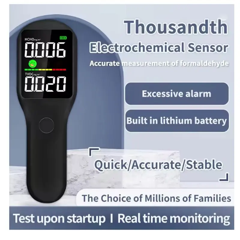 B27B Formaldehyde Air Quality Monitor Air Quality Tester For 3-Second Rapid Detection With Type-C Charging Port Black