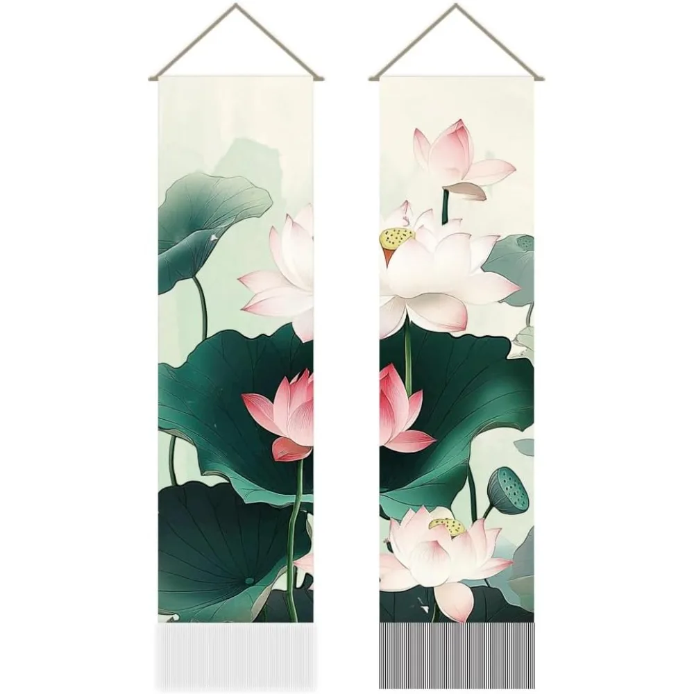 

2Pcs Lotus Flower Tapestry Watercolor Lotus Vertical Tapestry Wall Hanging Watercolor Floral Tassel Wall Aesthetic Tapestry