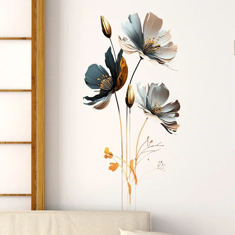 3D PVC Beautiful Flower Lotus Wall Sticker for Bedroom Living Room Background Decor Decals Aesthetic Wallpaper Home Decoration