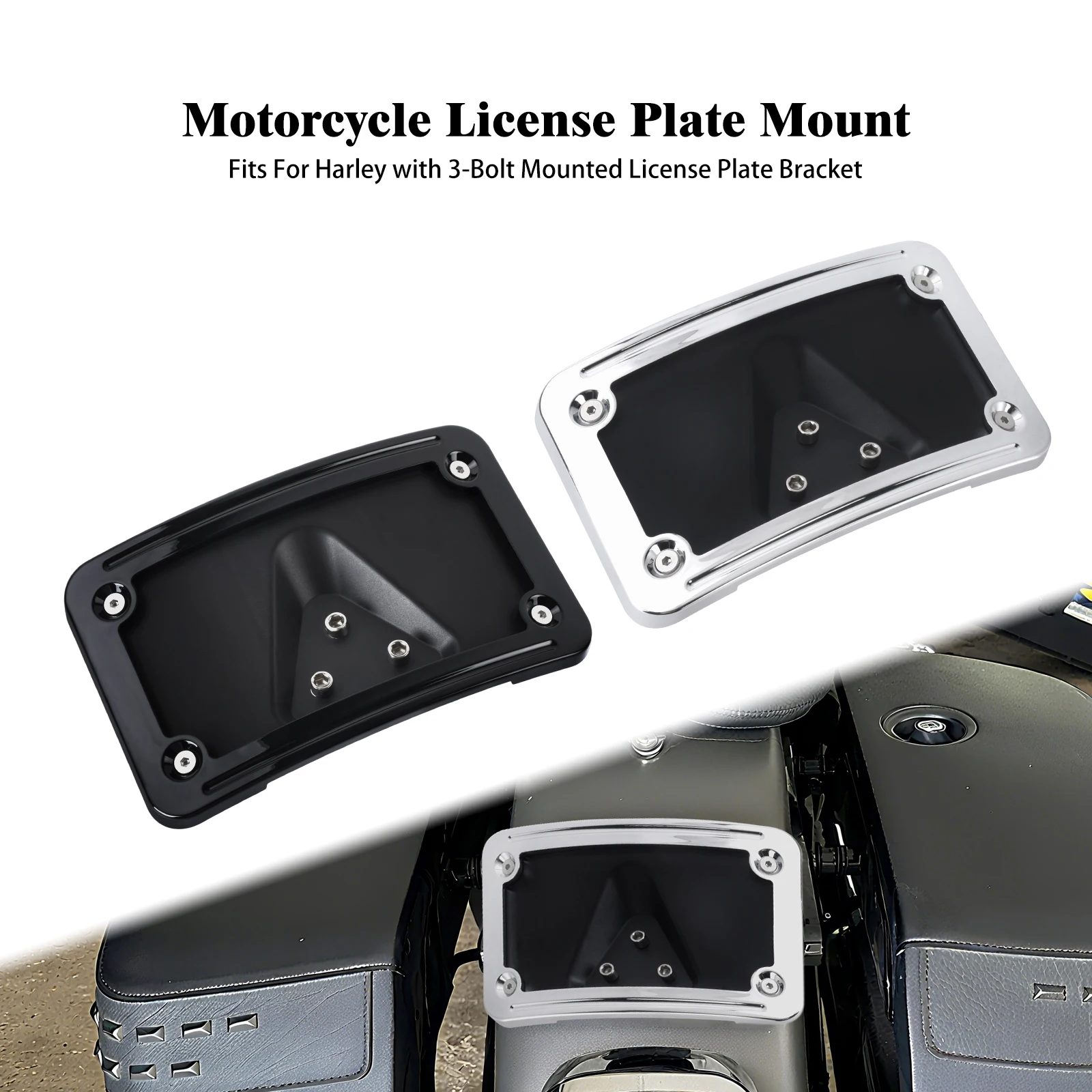 Motorcycle License Plate Bracket 3 Holes Curved Laydown Mounting Holder Frame For Harley Softail FL Sportster XL Dyna Big Twins