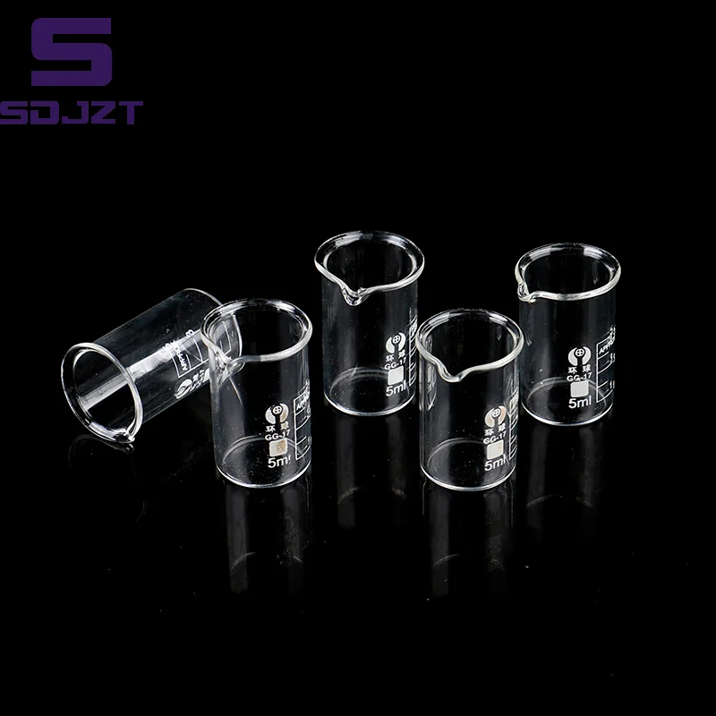 Nuovo bicchiere trasparente da laboratorio chimico con capacità di 5 pezzi da 5ml