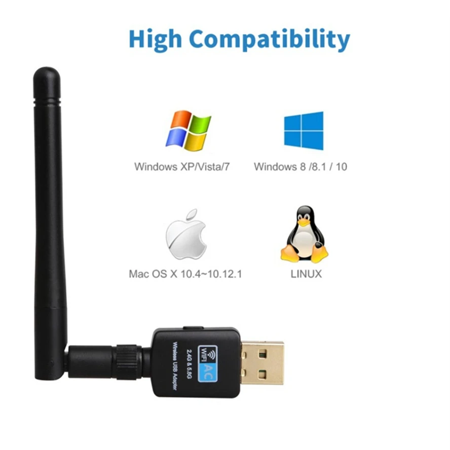 Dual Band USB wifi 600Mbps Adapter 5B10 5.8GHz 2.4GHz WiFi with Antenna PC Mini Computer Network Card Receiver 802.11/n/g/ac