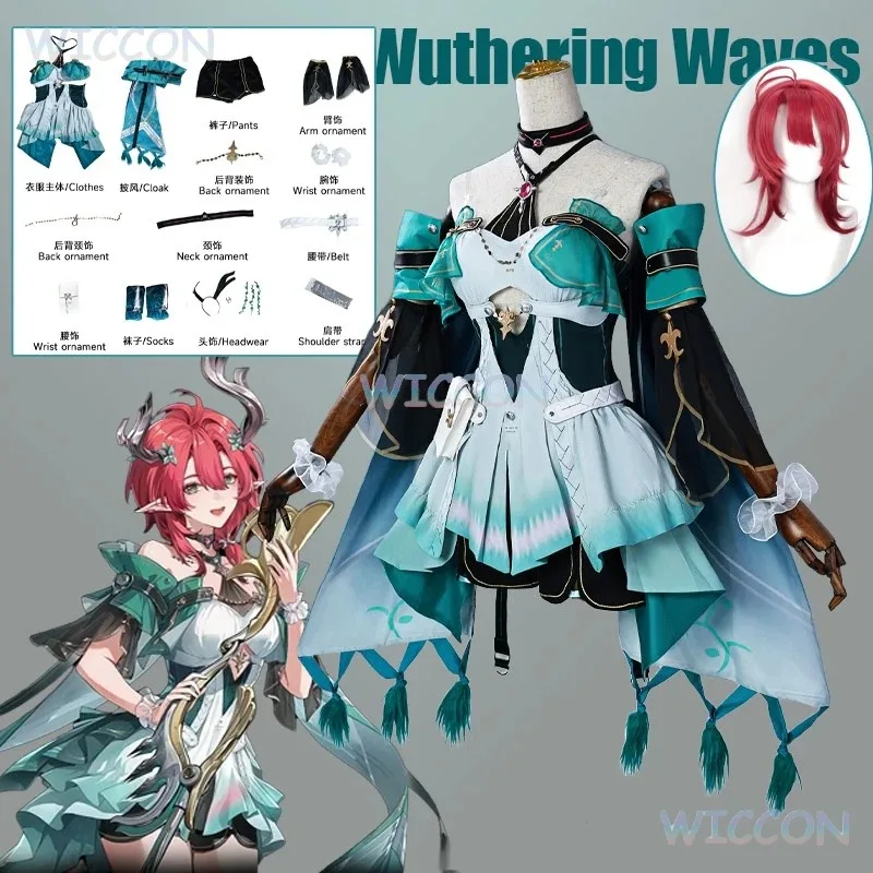 

asdh8@Wuthering Waves Ciaccona Cosplay Costume Wig Uniform Multi Ornaments Socks Headwear Set Halloween Party Con Event DressCOS