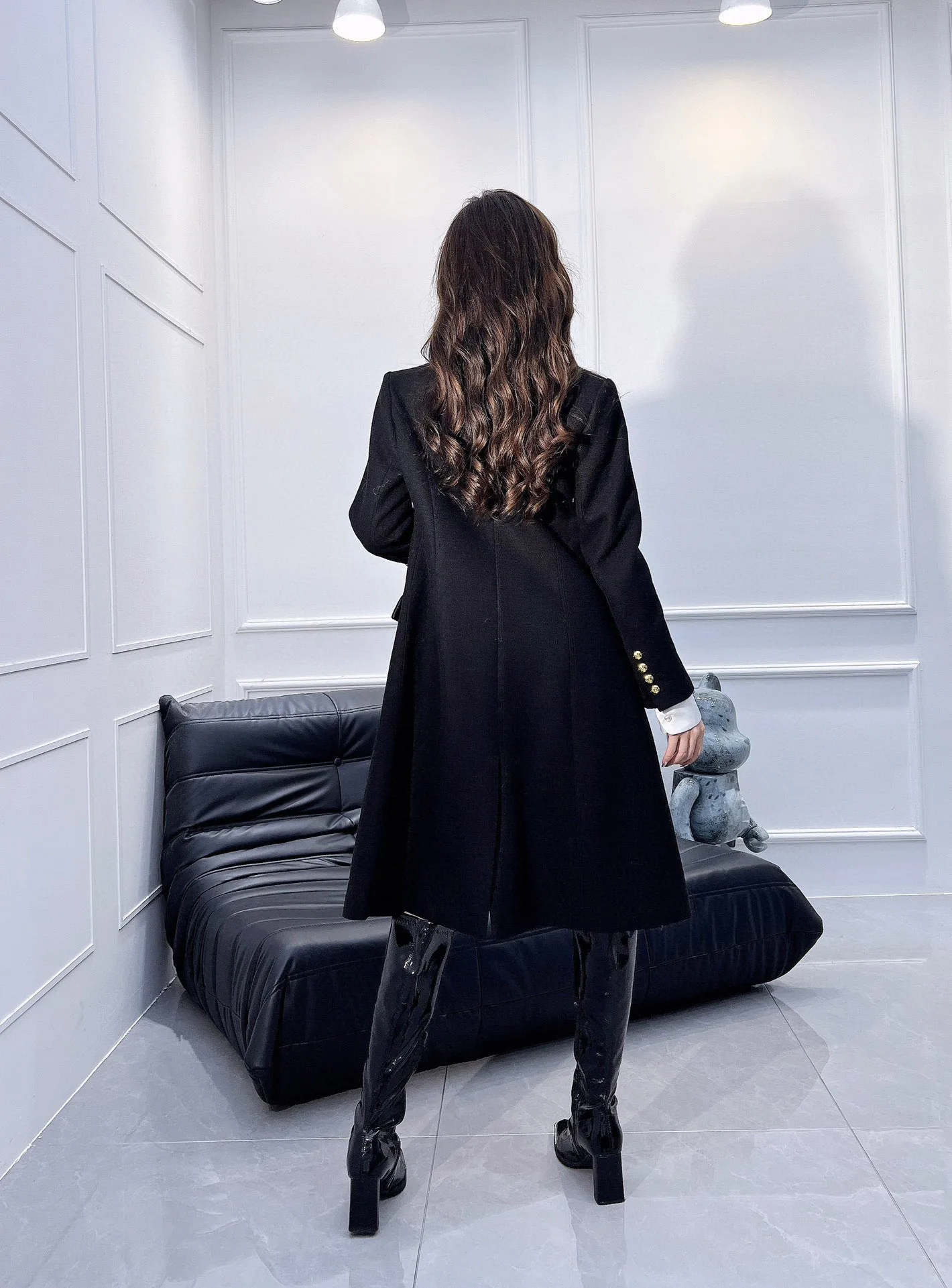 

Women's Clothing 80% Wool Black Long Outerwear Female Chic Casual Coat Jacket Autumn Winter New