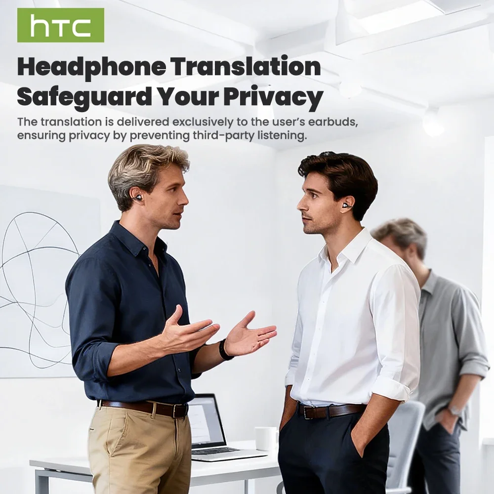 [سماعات أذن مترجم AI] سماعات أذن HTC NE67 Bluetooth V6.0 سماعات رأس لاسلكية محمولة مشبك أذن مريح مع سلسلة معلقة