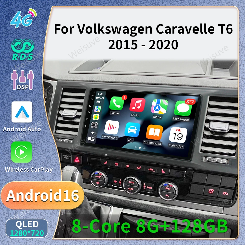 Android 16 Carplay autoradio for VW Volkswagen Caravelle 6 T6 2015-2020 lettore Video multimediale navigazione GPS Audio Stereo