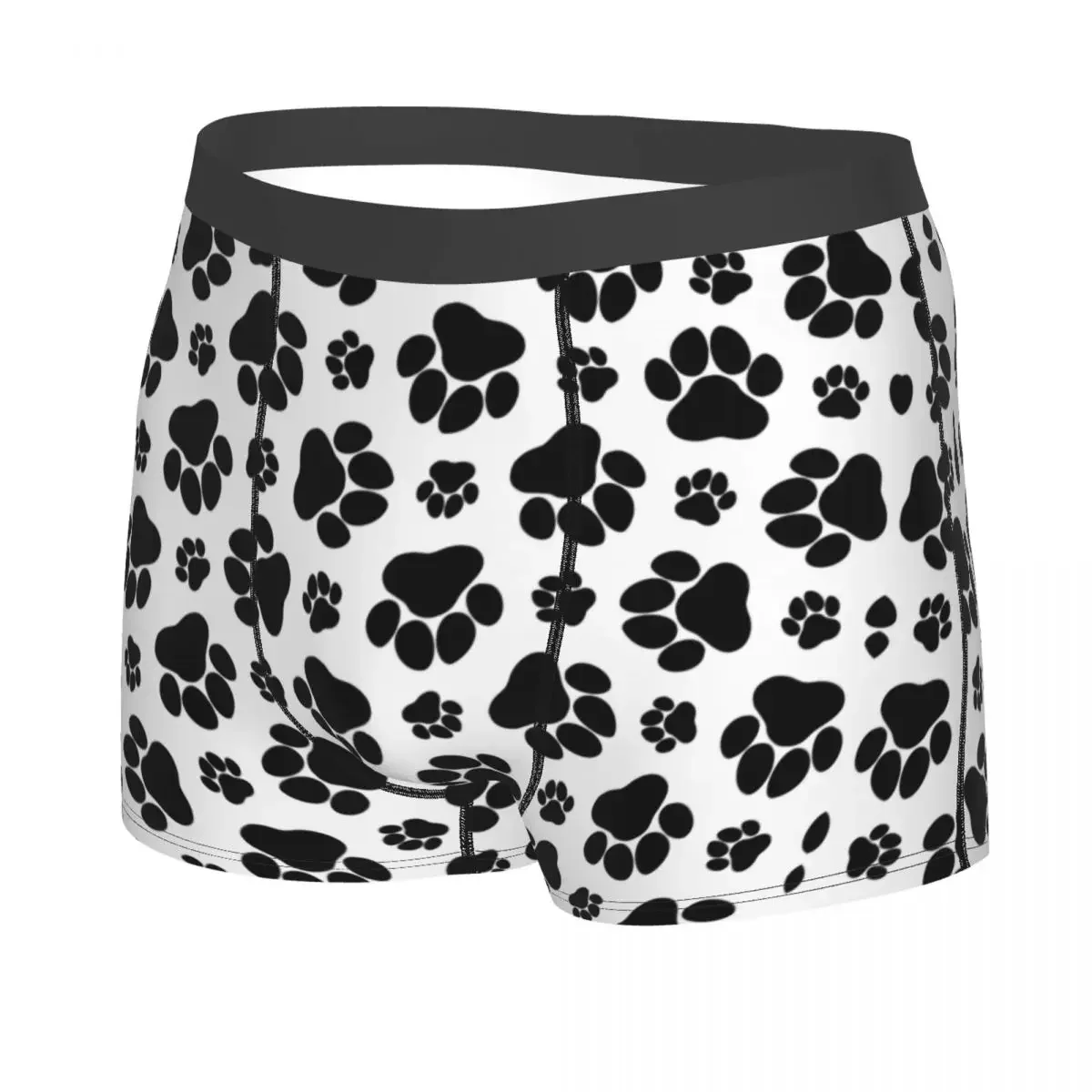 Custom Male Cool Pet Dog Black Paw Pattern Men Underwear Boxer Briefs Stretch Shorts Panties Underpants