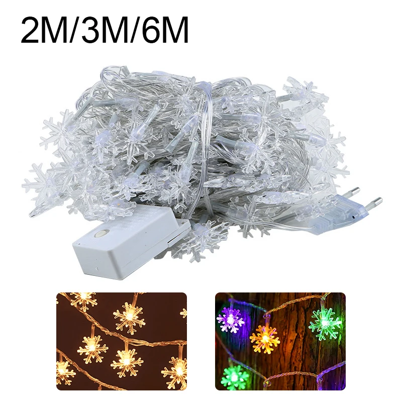 Guirxiété lumineuse LED flocon de neige de Noël, décoration de Noël, fête à la maison, cadeaux du père Noël, bonne année, 2023