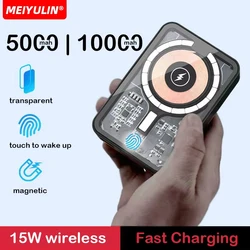 10000mAh Wireless Transparent Power Bank External Auxiliary Battery Fast Charging Magnetic Powerbank For iPhone Xiaomi Samsung