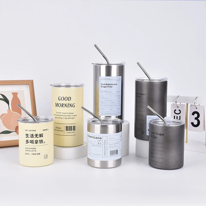 Stainless Steel Mug with Lid, Coffee Cup, Espresso Cups, Aesthetic Cold, Pretty Drinkware, Drink Items, Straw Bar, 320 ml, 600ml