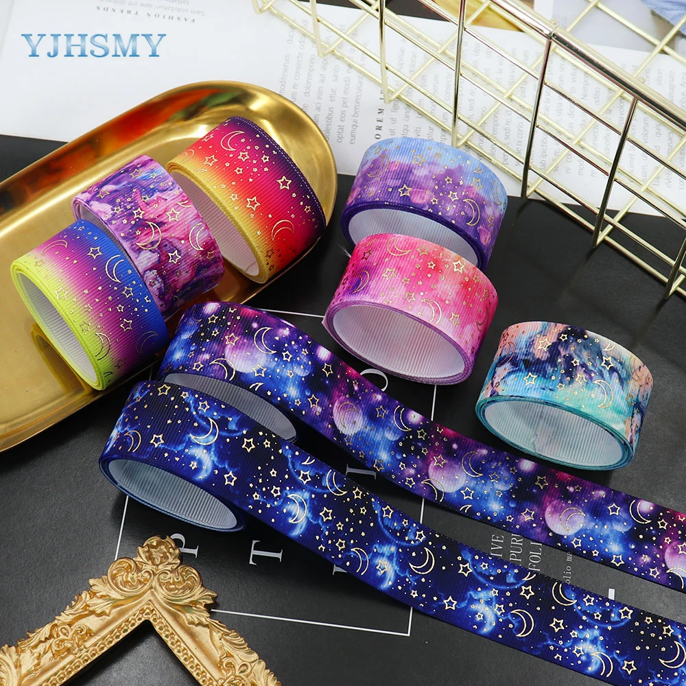 Nastro in Grosgrain in lamina d\'oro cielo stellato per confezioni regalo per artigianato, fiocchi per capelli, ghirlande, mazzi di fiori e cucito