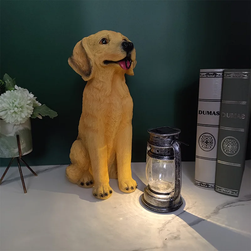 Homhi LED Solar Dog Lantern Sculpture Cachorro Estatua Decoracion Jardin Exterior Home Decoration Gift Figurine HHY-012