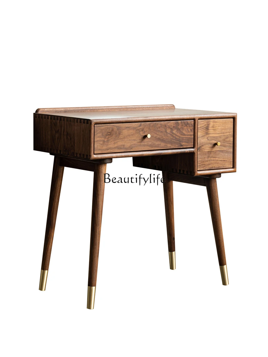 

Nordic Black Walnut Wooden Dressing Table Light Luxury and Simplicity Style Solid Wood Makeup Table