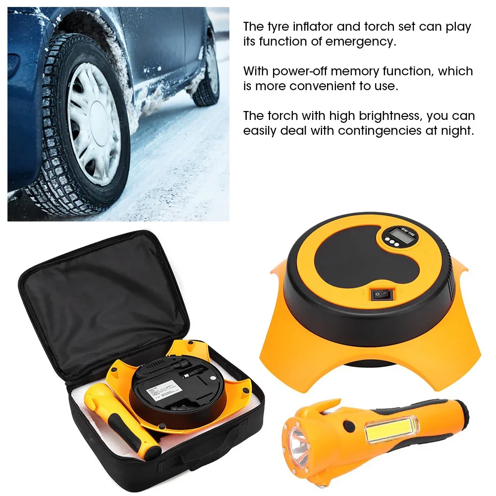 

12V Portable Air Compressor Electric Auto Tyre Inflator Pump Torch Set