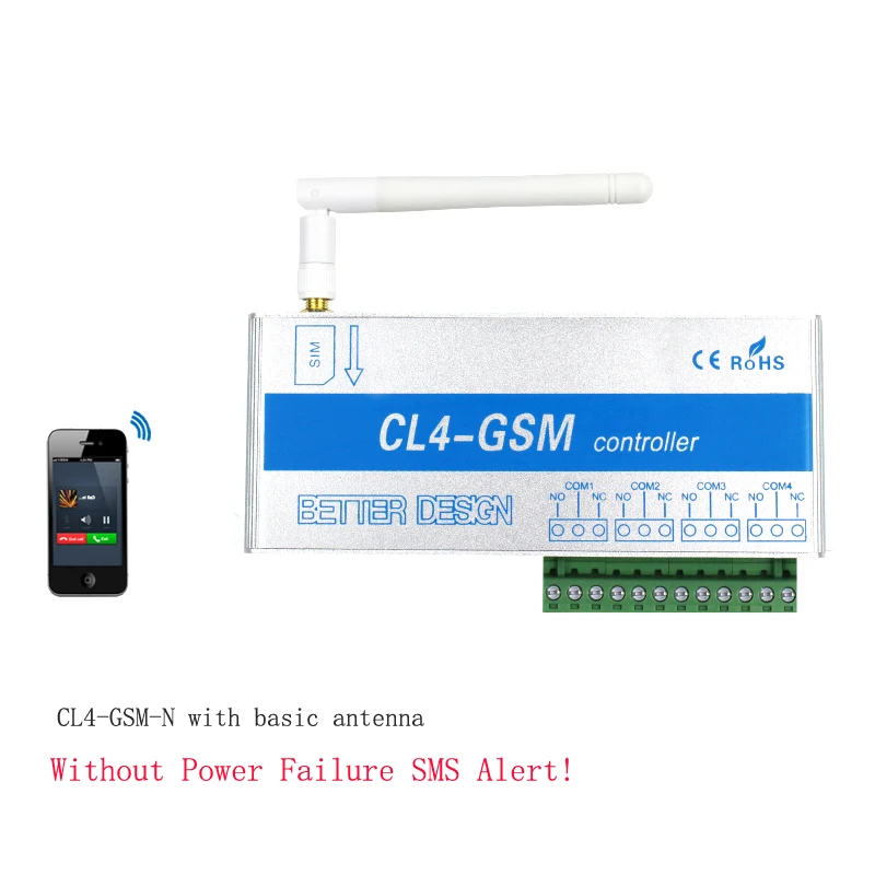 SMS GSM  4ch remote Relay Switch Controller CL4-GSM Gate Door Opener Support Temperature Humidity Monitor Power Fail Alarm