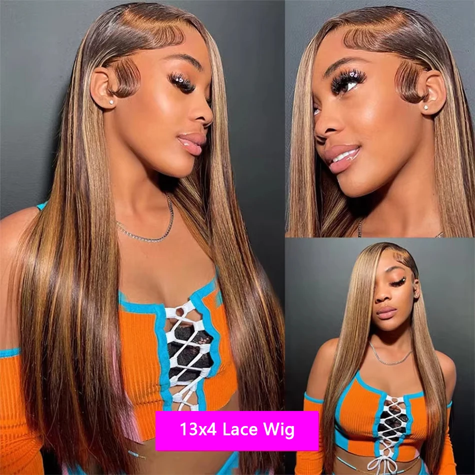 تسليط الضوء على مستقيم 4/27 العسل شقراء 13x4 HD الدانتيل الشفاف شعر مستعار أمامي البرازيلي الشعر البشري 30 بوصة الدانتيل الباروكات الأمامية للنساء