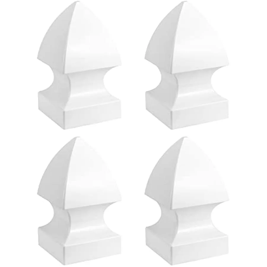 

QWORK 4 Pack 5" Vinyl Fence Post Cap in Gothic Style - Outdoor Post Cover for 5" x 5" Vinyl Decks Patios Porches Mailbox Posts