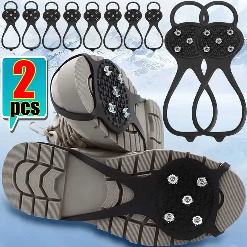 5 Teeth Ice Gripper for Shoes Snow Crampons Anti-slip Ice Gripper Hiking Cleats Spikes Traction Ice Floes 5 Stud Shoes Grip