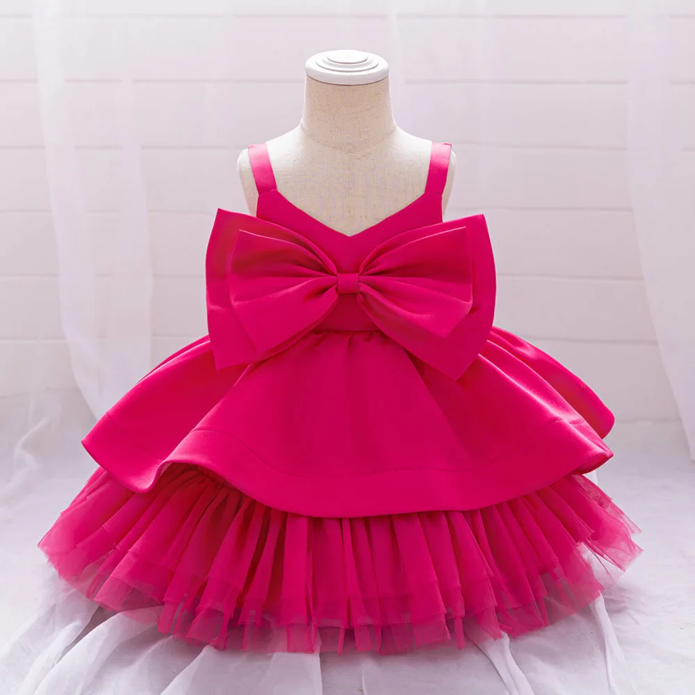 Adorable Butterfly Bow Puffy Dress for Baby Girls' Princess Birthday Party with Halter Strap 70cm 80cm 90cm