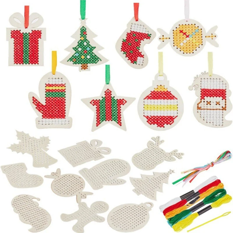 Kits de punto de cruz de madera, decoración de árbol de Navidad, adorno navideño