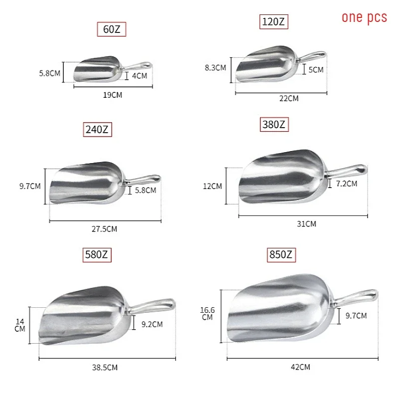 1PCS Aluminium Ice Scoop for Ice Coffee Sugar Flour Spices Tea & Pet Food Small Heavy Duty Dry Goods Scoop 6 12 24 38 58 85oz