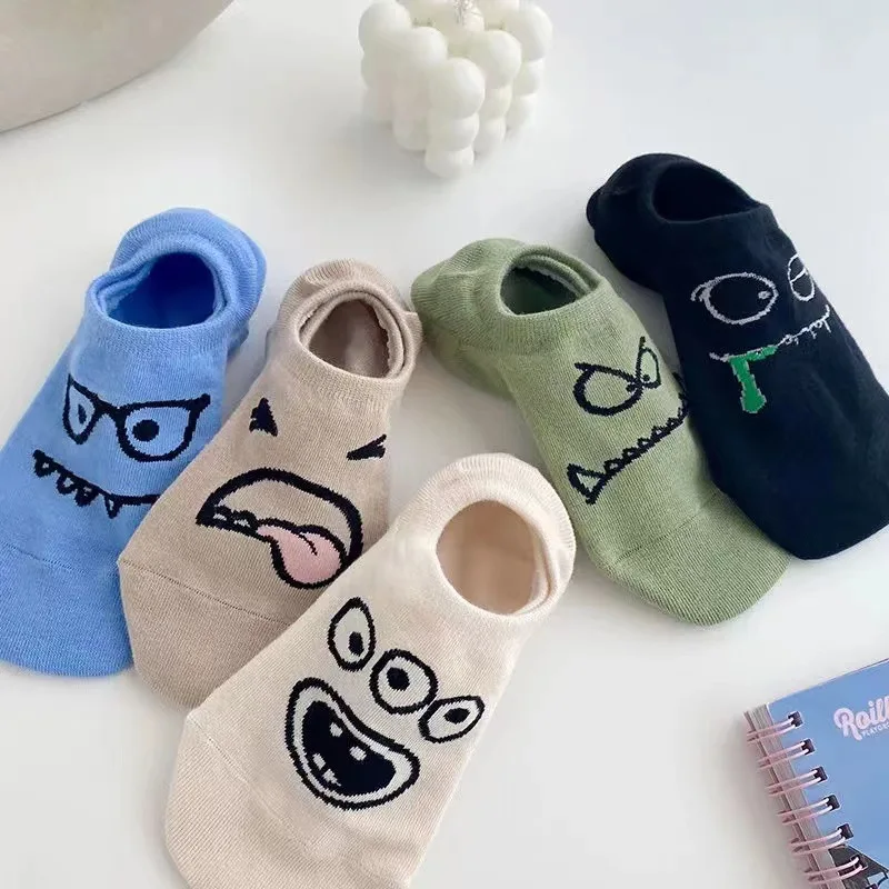 5 Pairs Women Funny Cartoon Socks Slippers Set Female Girls Spring Summer Breathable Students Short Ankle Socks Set For Women