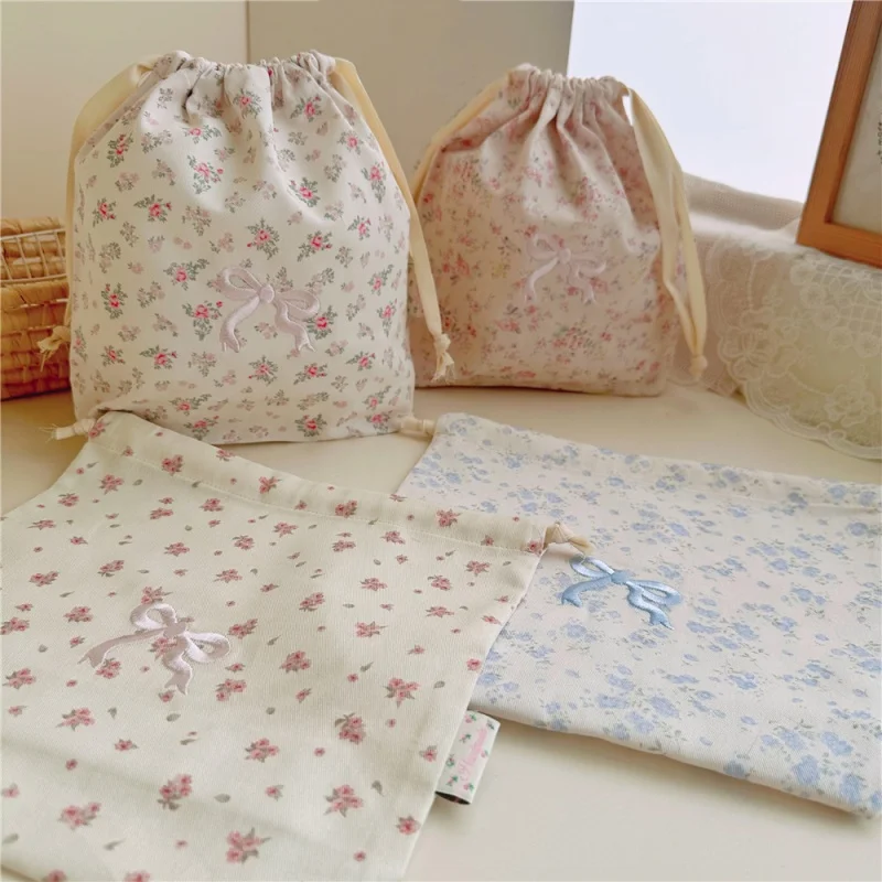 1PC Cotton Drawstring Drawstring Bag Bow Cosmetic Organizer Home Travel Storage