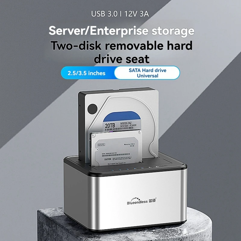 BLUEENDLESS Dual-Slot Hard Drive Docking Station Mechanical Solid-State Hard Drive Box For 2.5/3.5 Inch Hard Drive Dock