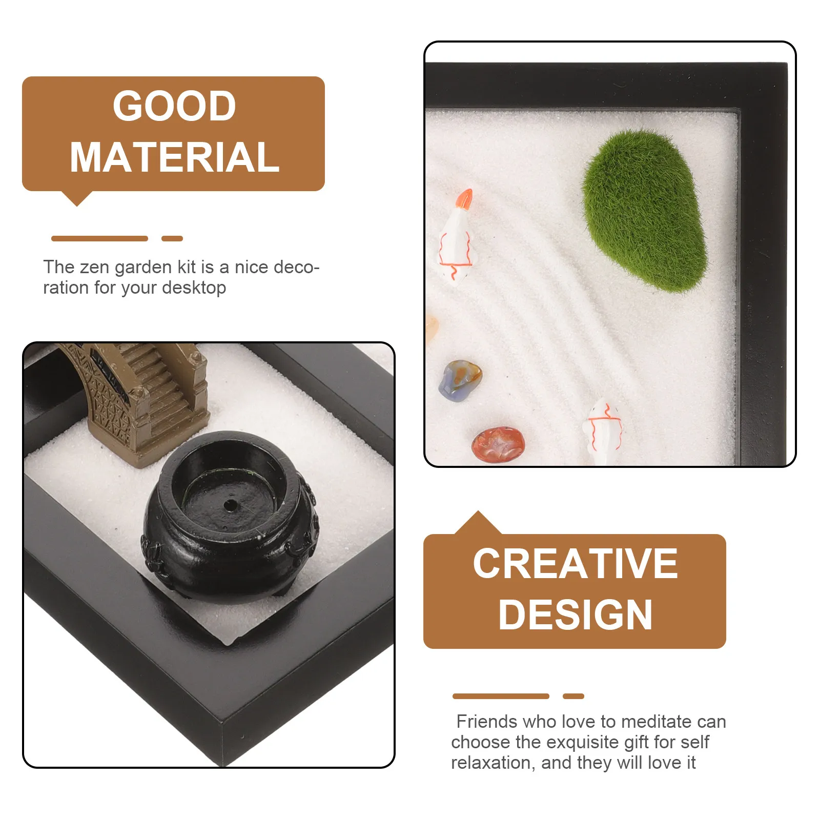 

Набор для дзен-сада: деревянный лоток для песка, украшение для стола, декор для медитации, домашнего офиса, настольная песочница, фигурки для сада, 1 коробка