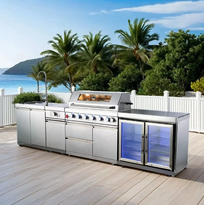 FOODLINE Stainless Outdoor Kitchen Drop In Cooler Cabinet Module For Backyard Barbecue Island