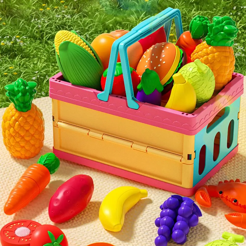 Ensemble de jeu de cuisine pour enfants, jouet de coupe de nourriture pour les tout-petits, jeu de tri des dos, ensemble de nourriture avec panier de rangement pour les tout-petits