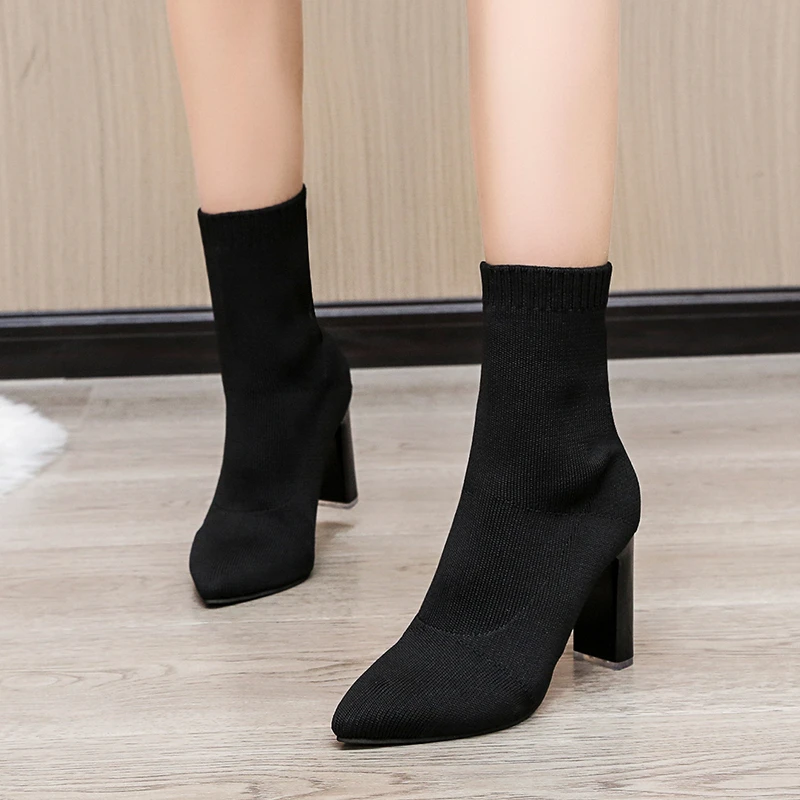 Versatile Martin boots 2021 new autumn and winter thick heel mid-calf slimming short boots women's boots suede high heels