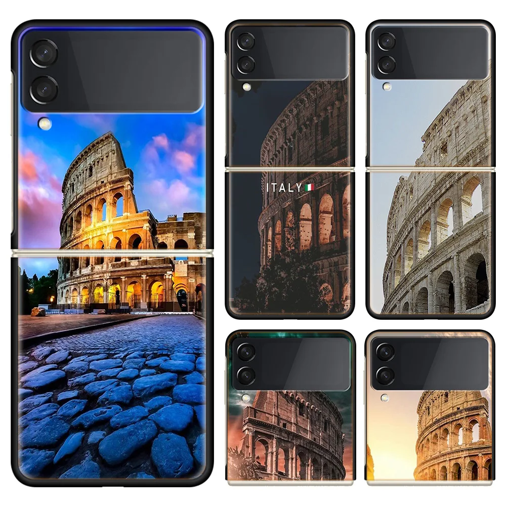 Colosseum Rome Italy Phone Case For Samsung Galaxy Z Flip 6 4 3 5G Funda Black Coque Hard PC Luxury Cover Z Flip 5 Capa Fashion