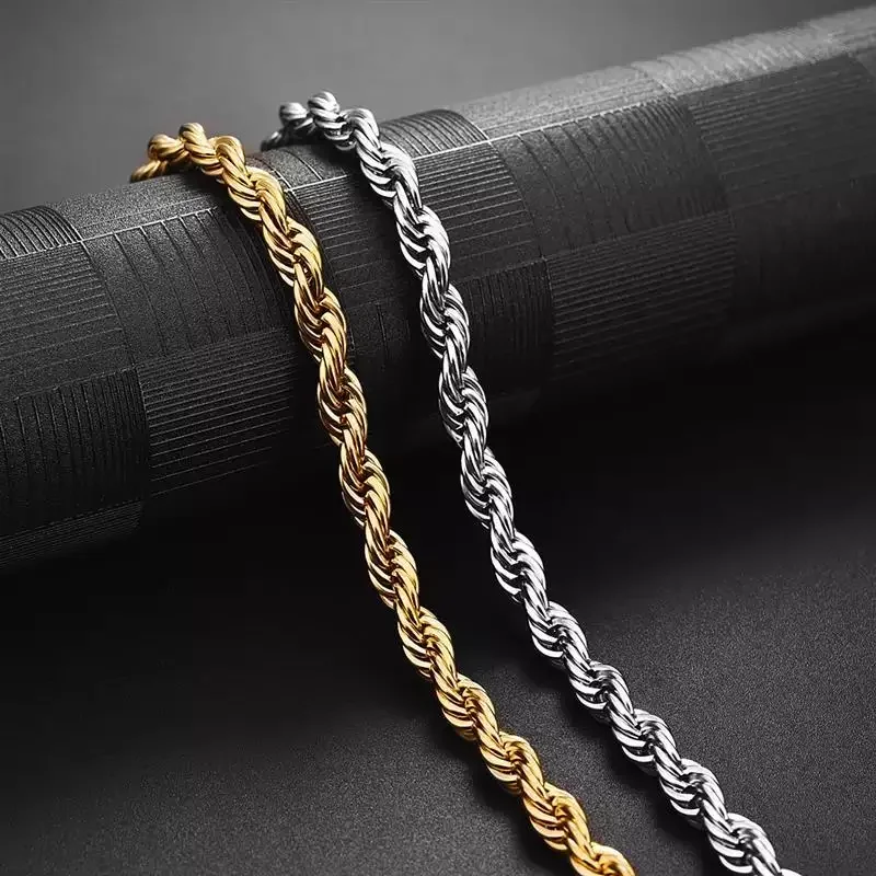 

Hip Hop Punk 3mm Stainless Steel Twist Rope Chain Necklace for Women Men Gold Color Necklace Fashion Jewelry Accessories