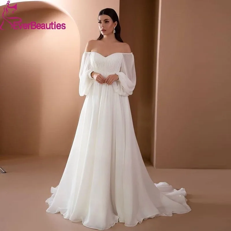 Vestidos De Novia Wedding Dress for Woman 2023 Long Sleeves Bride Dress Chiffon Sweetheart Bridal Gowns Robe De Mariée