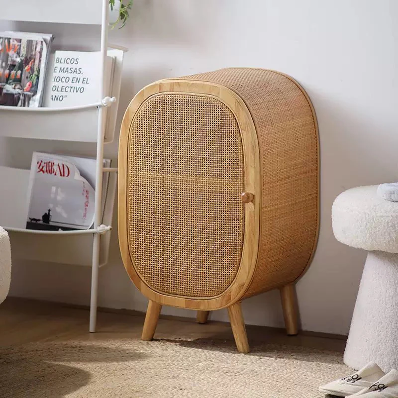 Bedroom Nightstands,Rattan Storage Cabinet,Creative Bedside Table,Retro Side Table,Modern Home Furniture,Hand Woven Storage Desk