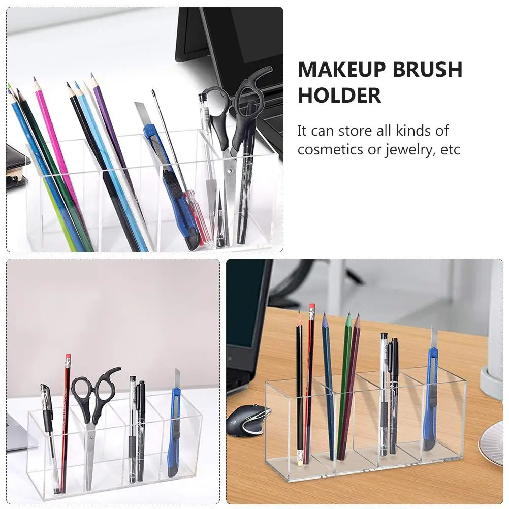 Four Grid Acrylic Pen Holder Clear Storage Tube for Makeup Brushes Stationery Jewelry ganizer 4 Compartment Countertop