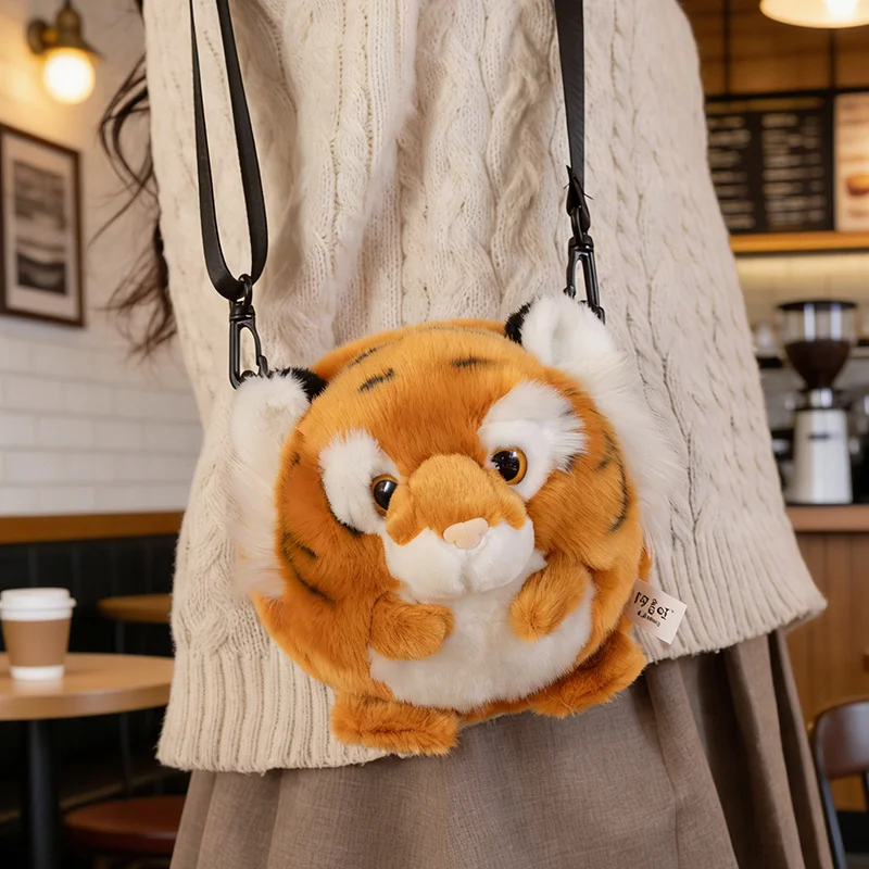 Tiger Plush Backpack Simulation Tiger Stuffed Doll Crossbody Bag Soft Animal Themed Travel Bag For Kids  Decor Toy Birthday Gift