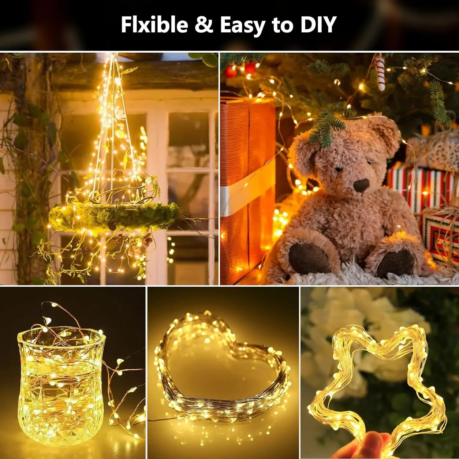 عيد الميلاد LED سلسلة ضوء الشمس 20 متر الأسلاك النحاسية IP65 أجواء الإضاءة داخلي ل عطلة ديكور في الهواء الطلق حبل الجنية سلسلة ضوء