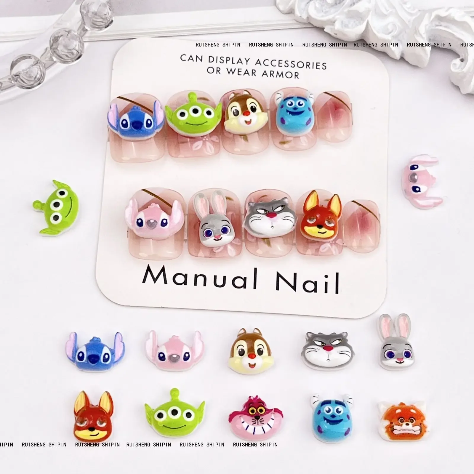 50pcs Cartoon Nail Charms 2024 New Disney Stitch Resin Flatback Cabochon Animals Nail Art Decoration DIY Resin Nail Accessories