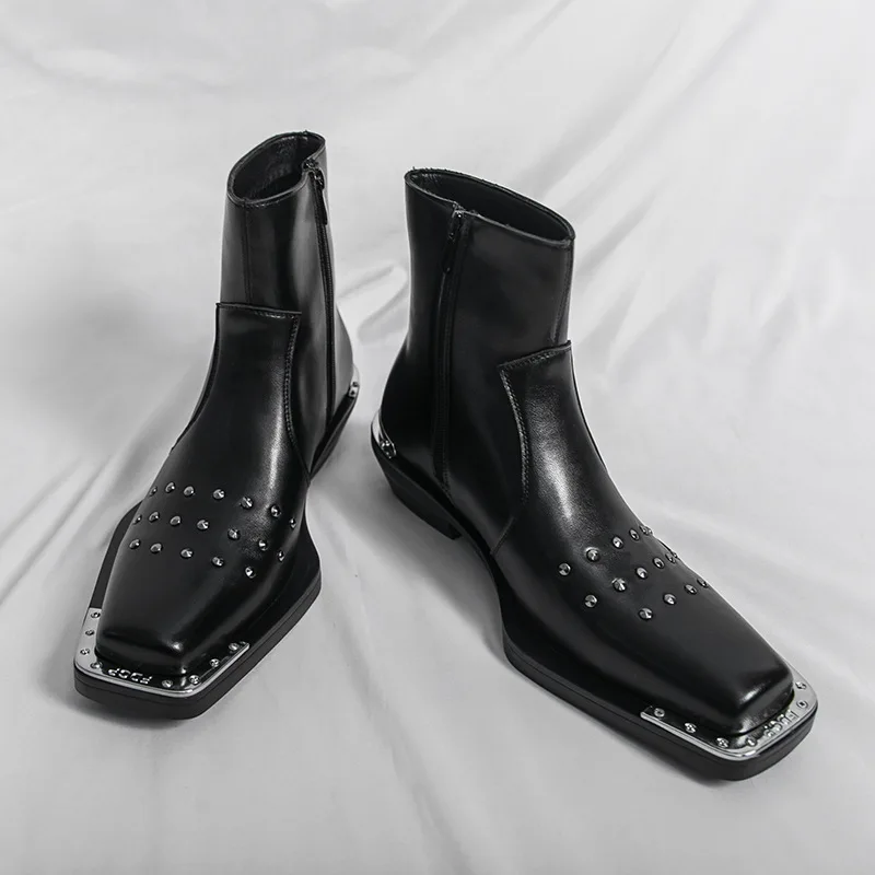 

Men's genuine leather fashionable casual leather boots, business British style zipper ankle boots