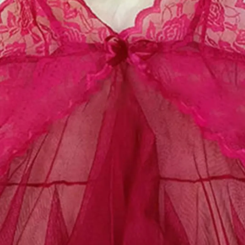 Thin Style G-string Contrast Lace Ruffle Trim Lingerie Set Deep V Slip Dress Thong Women's Sexy Lingerie Lencera Mujeres