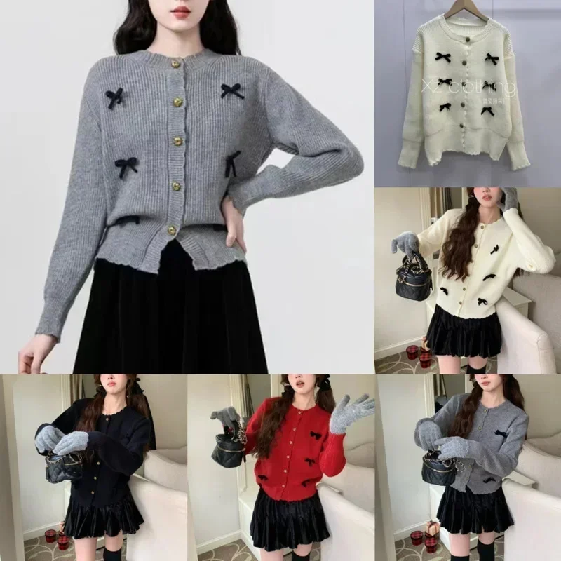 Knitted Cardigan Women Clothes 2024 French Korea Autumn Winter Love Splicing Lace Sweet Single Breasted Sweater Luxury Coat