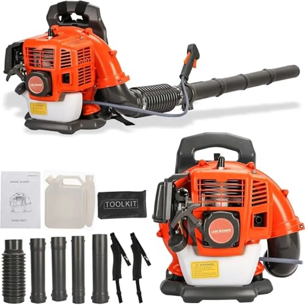 Gas Powered Backpack Leaf Blower 63CC 665CFM Air Volume 1.7L Tank Ergonomic Harness System Snow Blower Lawn Care Speed Cleaning