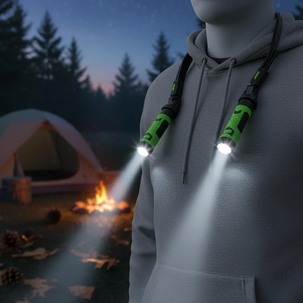 1PCS Neck-worn USB-Powered Dual-Head LED Reading Lamp Handsfree Camping-Emergency Light For Outdoor Neck Reading Light