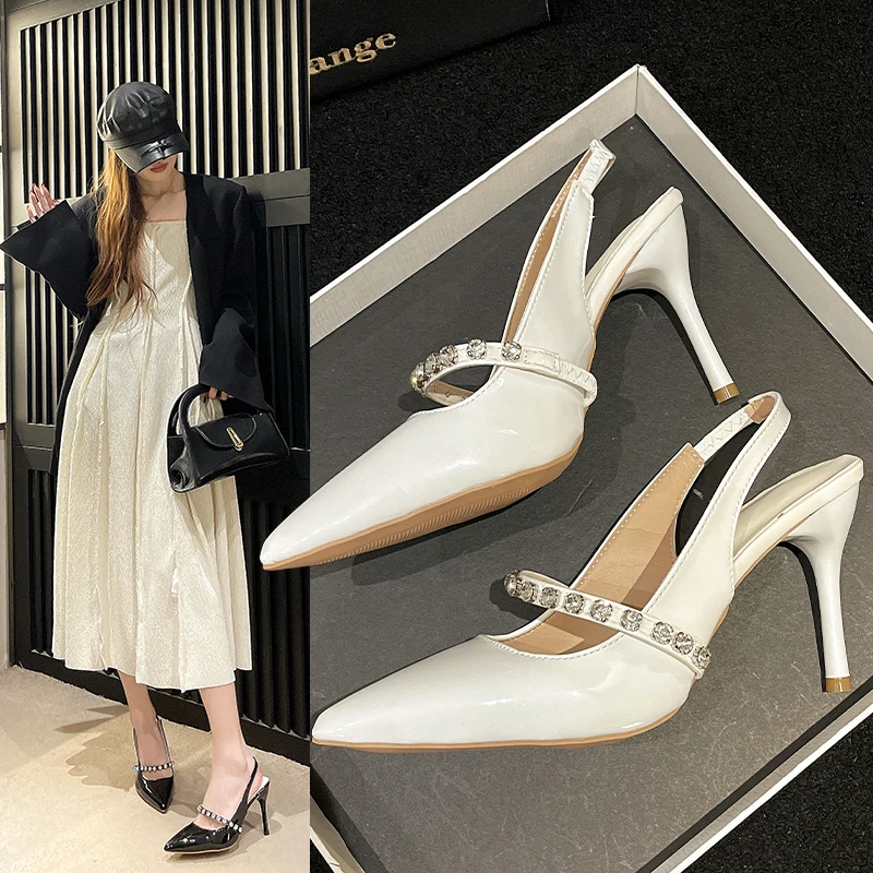 2024 NEW Women\'s shoes pointed toe single shoes high heels women\'s rhinestone Baotou open shoes wedding shoes women womens shoes