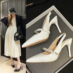 2024 NEW Women's shoes pointed toe single shoes high heels women's rhinestone Baotou open shoes wedding shoes women womens shoes