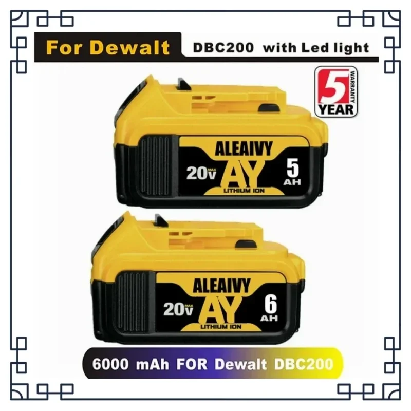 20V 6.0Ah MAX Battery Power Tool Replacement for DeWalt DCB205 DCB 206 DCB181 DCB182 DCB200 20V 3A 5A 6A 18Volt 20v Battery