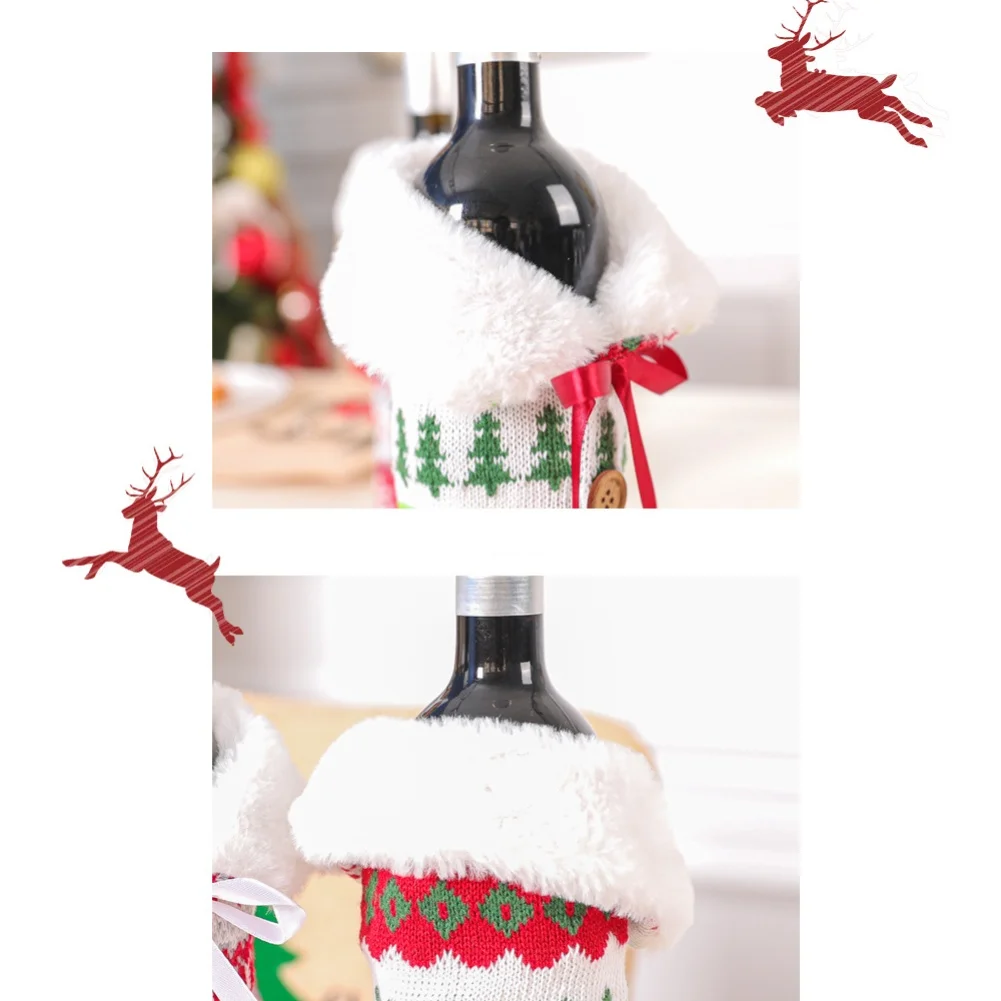 4pcs/set Knitting Wine Bottle Bags 13*23cm Reusable Material Packaging Pouch For Christmas Party Table Decorations